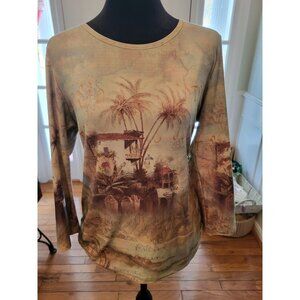 Jessica Max USA Vintage Y2k Tropical Villa Map Graphic Tee M Grunge Fairy Retro